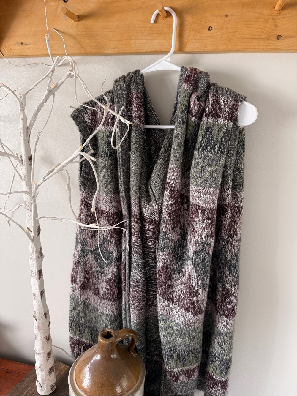 Cozy Hooded Knit Sweater in Olive Green and Plum